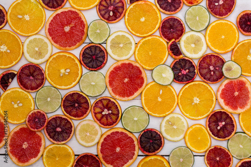 beautiful fresh sliced mixed citrus fruits