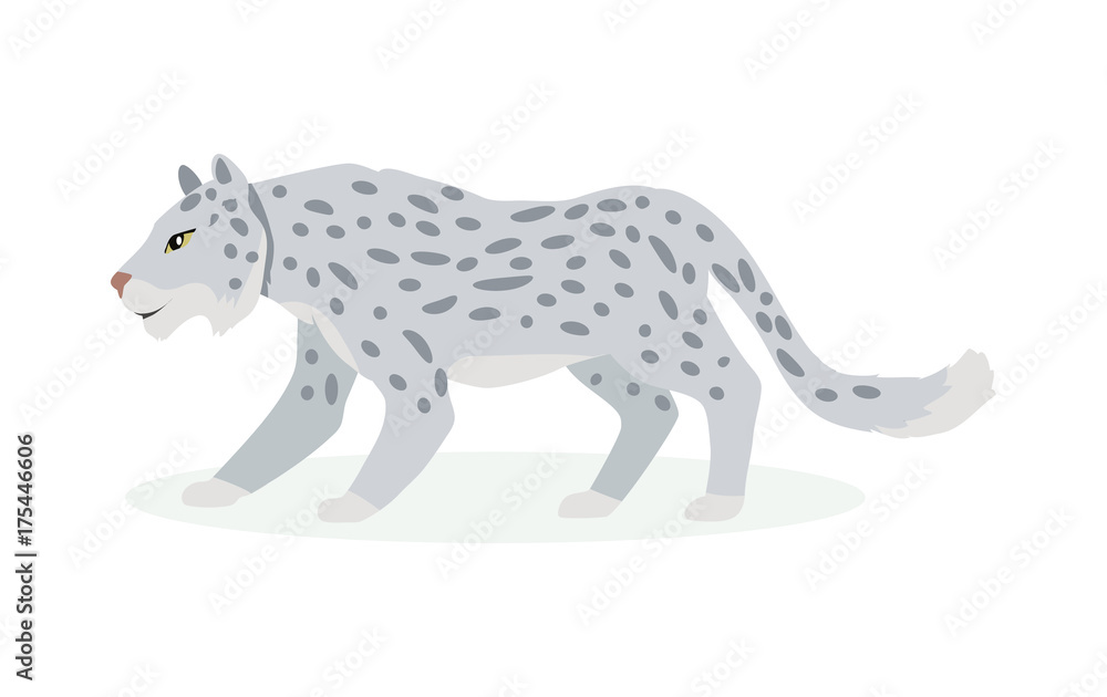 Fototapeta premium Snow Leopard Cartoon Flat Vector Illustration 