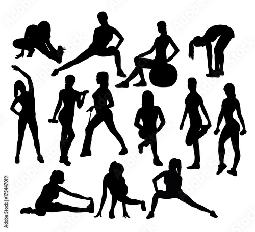 Fitness and Gym Woman Sport Silhouettes, art vector design