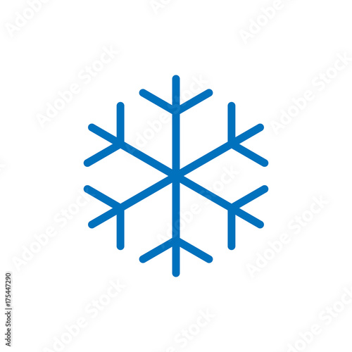 Snowflake sign. Blue Snowflake icon isolated on white background. Snow flake silhouette. Symbol of snow, holiday, cold weather, frost. Winter design element Vector illustration