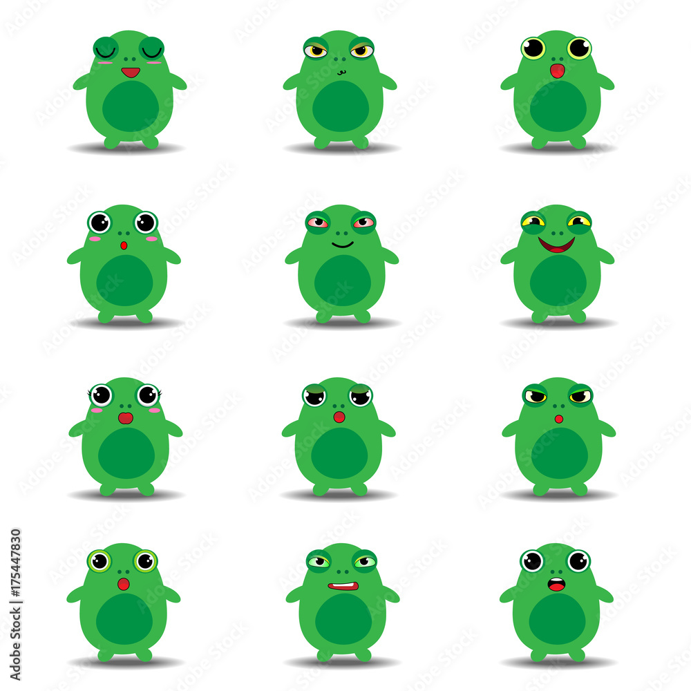 Flat emoji collection of funny frog Flat emoji collection of funny frog