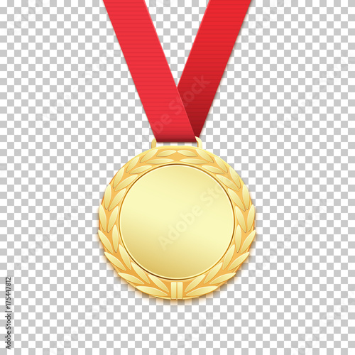 Gold medal isolated on transparent background.