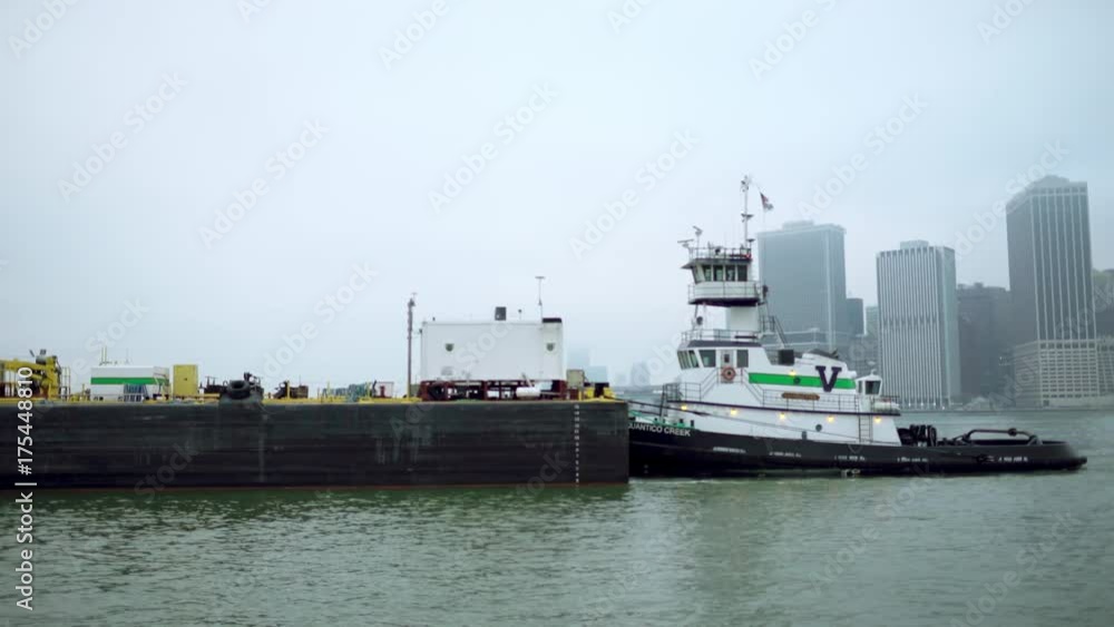 Shot of ferry floating by Hudson river at dayrime Shot of ferry floating by Hudson river at dayrime