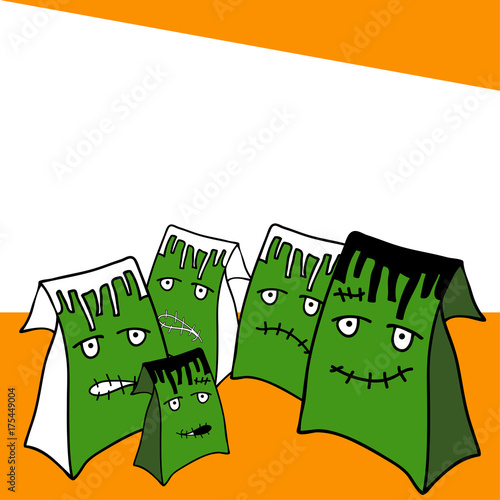 Halloween sale background with scary ghosts bags for shopping design .Place for text. Creative vector illustration
