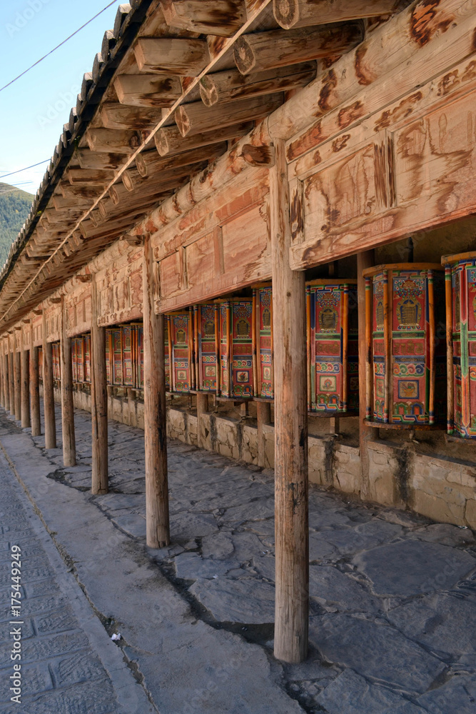 The Tibetan kora or pilgrimage and prayer wheels in Xiahe (Labrang), Amdo Tibet