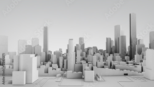 Architectural 3D model illustration of a large city on a grey background