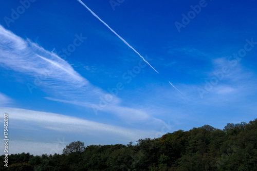A blue sky with a cloud, Contrail, Vapor Trail