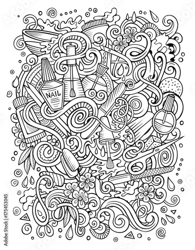 Cartoon doodles Nail salon illustration