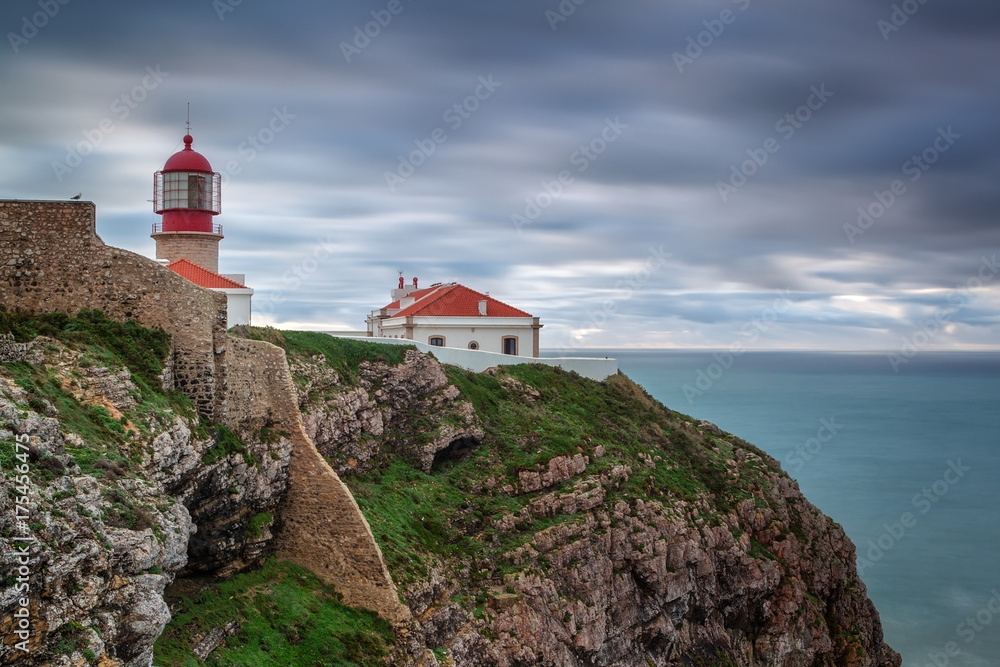 Lighthouse before storm Cabo Sao Vicente. Portugal algarve