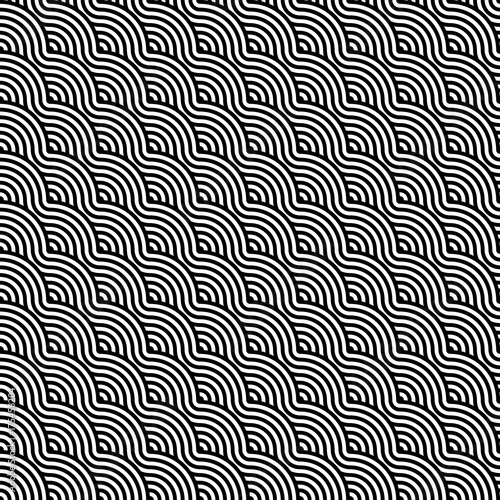 Seamless Pattern Abstract Waves Black/White