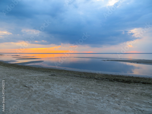 Evening twilight on the shore of the Gulf of Riga in Jurmala.Baltic Sea, Latvia, Europe photo