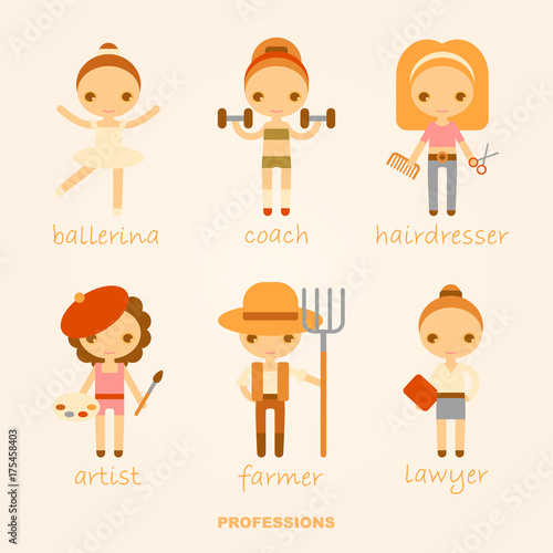 set of vector cartoon illustrations about professions