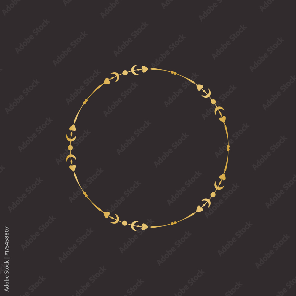 Gold round frame with floral elements. Greeting card with place for text, gold menu and invitation border. Vector illustration. Gold round frame with floral elements. Greeting card with place for text, gold menu and invitation border. Vector illustration.