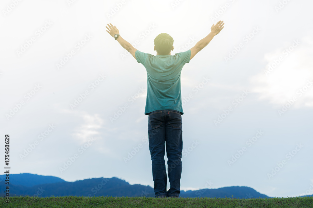 A man praises the God on the mountain. A man praises the God on the mountain.