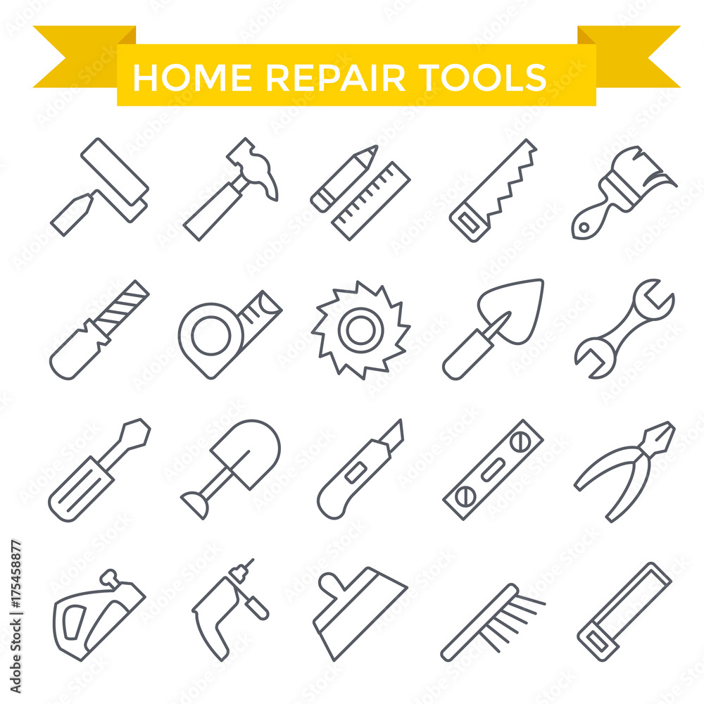 Tools icon set, line flat design Tools icon set, line flat design