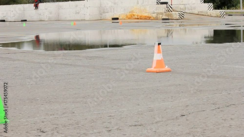 The finish of the bike to compete in Moto gymkhana events photo