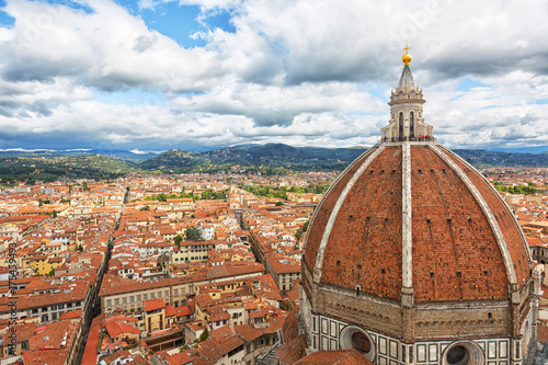 Florence Duomo. Basilica di Santa Maria del Fiore (Basilica of Saint Mary of the Flower) in Florence, Italy. View of Florence from the observation deck