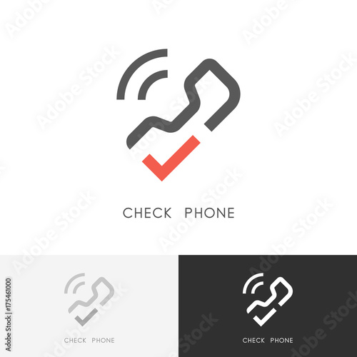 Wallpaper Mural Check phone logo - telephone call with red checkmark or tick symbol. Contacts and business vector icon. Torontodigital.ca