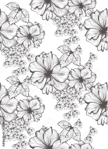 Wallpaper Mural Beautiful flowers Vector illustration. Floral pattern background. Line art hand drawn graphic style illustrations Torontodigital.ca