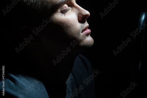 Man singing In Recording Studio with microphone