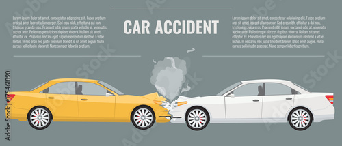 Car accident concept illustration. Flat and solid color vector infographic template.