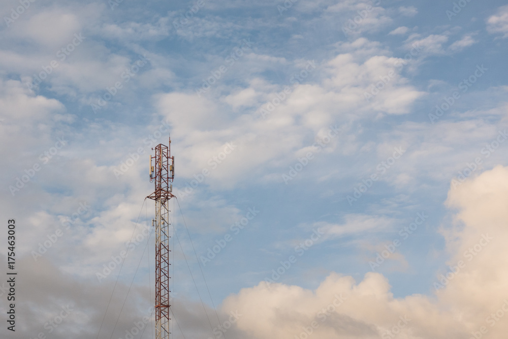 Telephone tower with blue sky background,soft focus