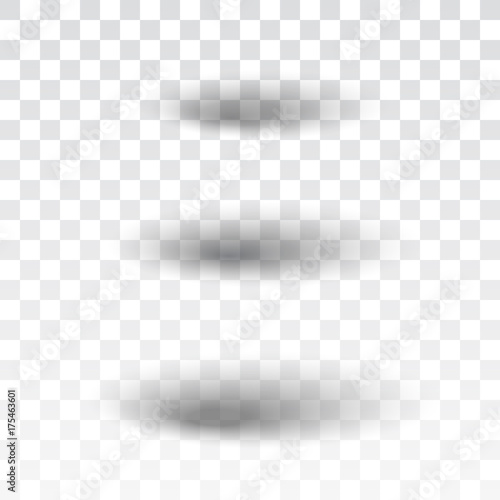 Shadow oval set. Gray soft shadows, isolated on white transparent background. Transparent graphic design. Template realistic shadows for decoration, frame, empty blank. Vector illustration