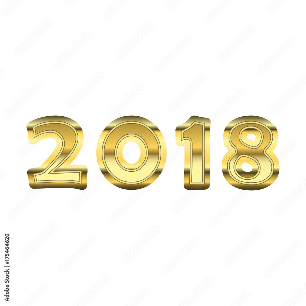 Happy New Year golden numbers. Gold numbers 2018 on white background. Christmas and New Year design. Symbol of holiday, celebration. Luxury golden texture. Vector illustration Happy New Year golden numbers. Gold numbers 2018 on white background. Christmas and New Year design. Symbol of holiday, celebration. Luxury golden texture. Vector illustration
