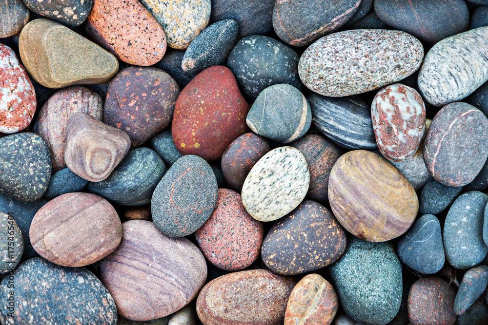 Abstract nature background with colorful pebble stones - obrazy, fototapety, plakaty 