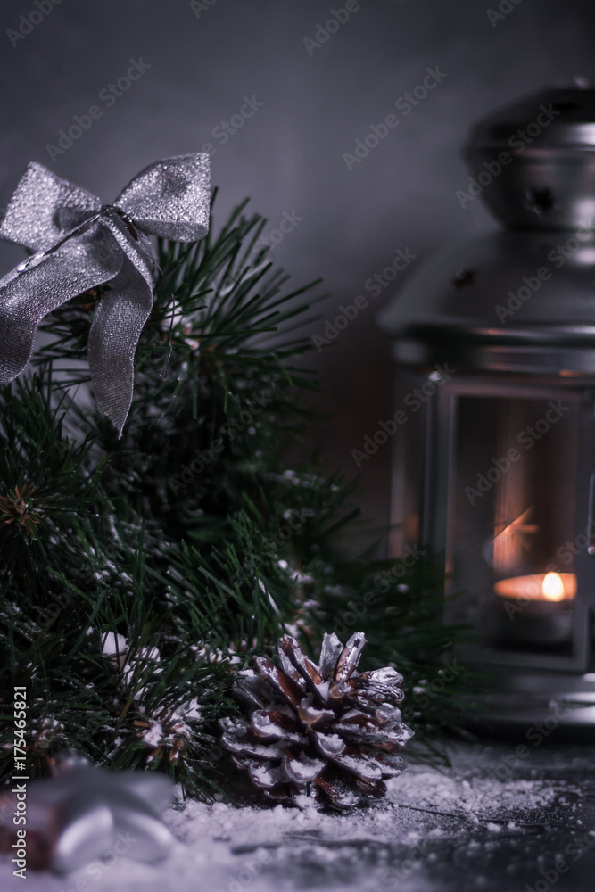 Christmas card with gifts and decoration Christmas card with gifts and decoration