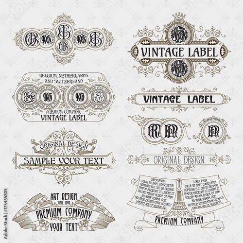 Old vintage floral elements - ribbons, monograms, stripes, lines, angles,border, frame,label, logo - vectors