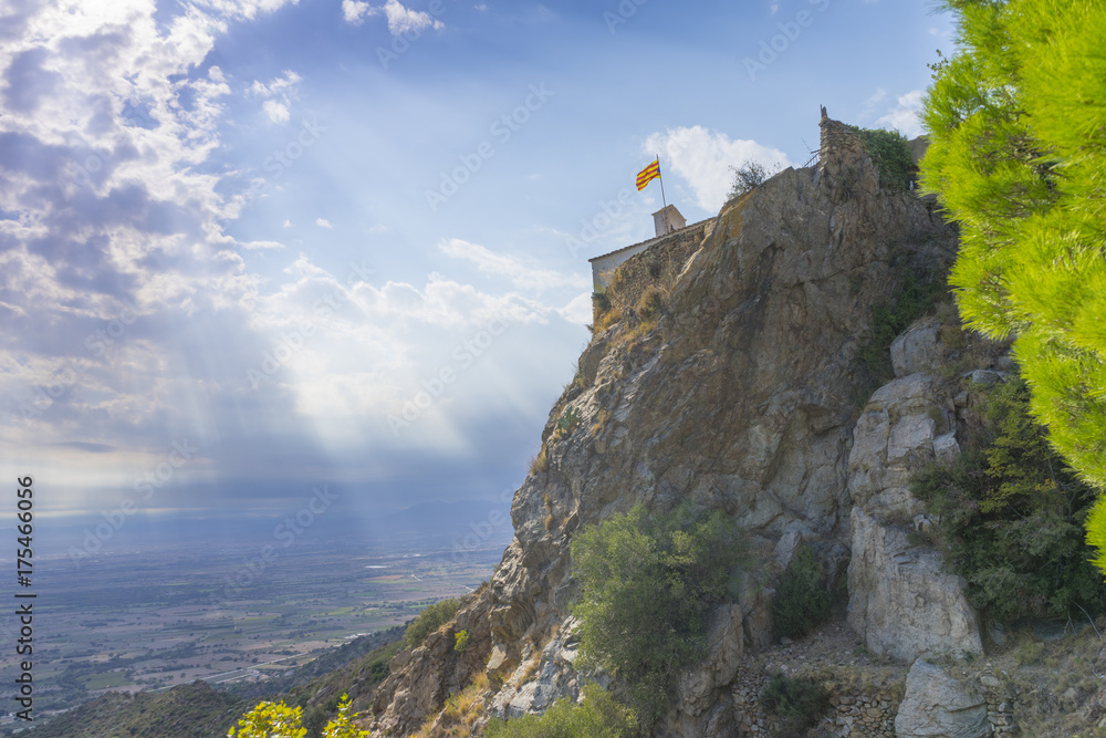 Sant Onofre im Sonnenlicht über der Bucht von Roses, Costa Brava,  Katalonien, Spanien Stock Photo | Adobe Stock