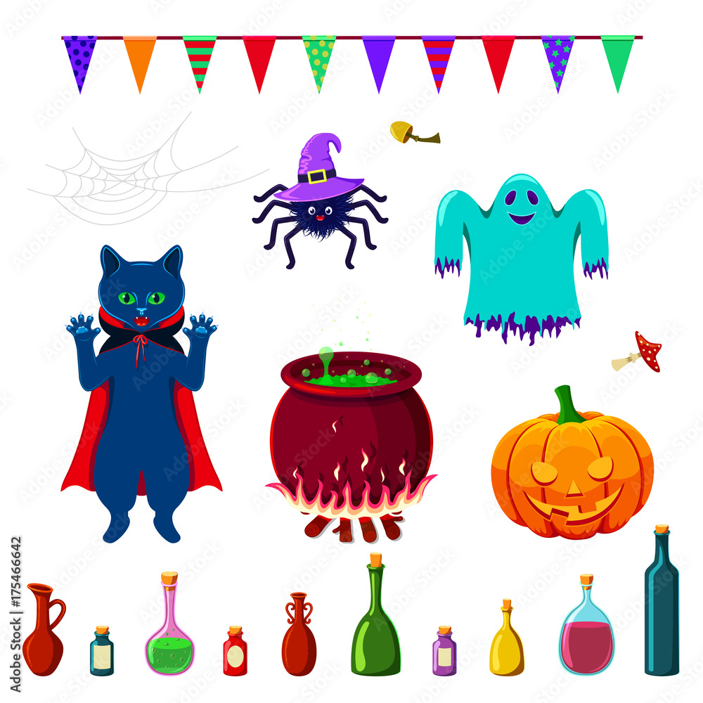 Set Of Halloween Elements Isolated On White Set Of Halloween Elements Isolated On White