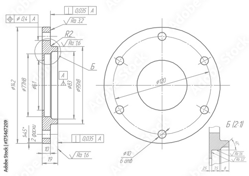Machine-building drawings on a white background