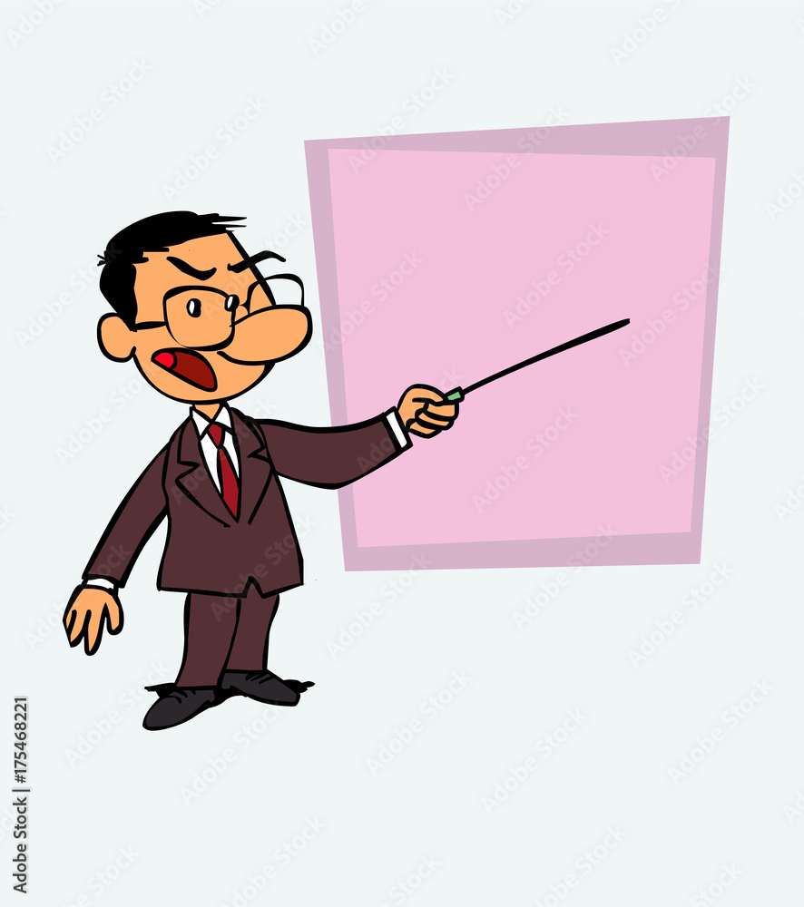 Asian businessman points out, angry, with a pointer. Is showing, as in a presentation, the data you want. Asian businessman points out, angry, with a pointer. Is showing, as in a presentation, the data you want.