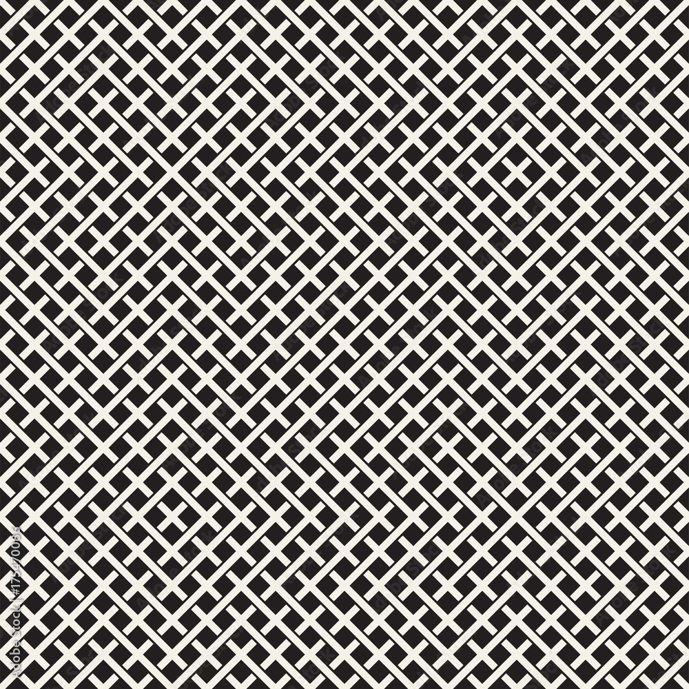 Weave Seamless Pattern. Braiding Background of Intersecting Stripes Lattice. Black and White Geometric Vector Illustration. Weave Seamless Pattern. Braiding Background of Intersecting Stripes Lattice. Black and White Geometric Vector Illustration.