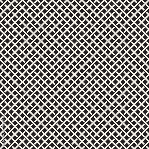 Weave Seamless Pattern. Braiding Background of Intersecting Stripes Lattice. Black and White Geometric Vector Illustration.