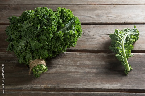 High angle view of fresh kale vegetable on table