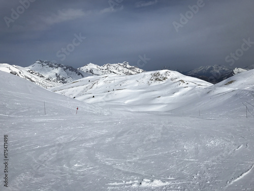 Ski Slope Nobody Alps Joue du Loup dark cloud background photo