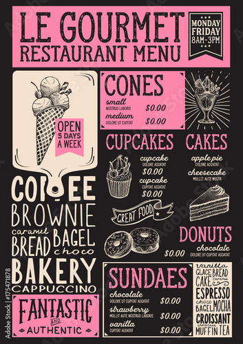 Dessert menu restaurant, food template.