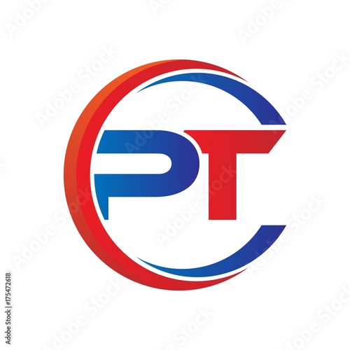 pt logo vector modern initial swoosh circle blue and red