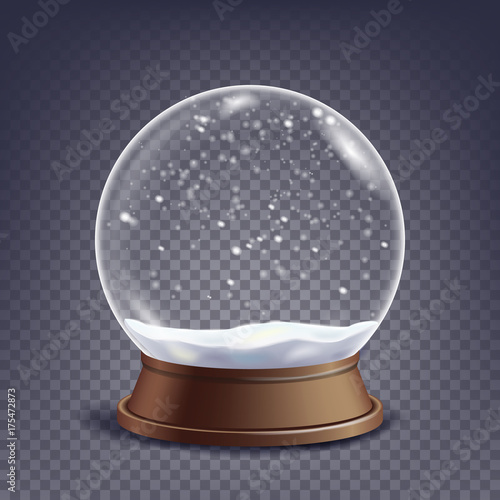 Xmas Empty Snow Globe Vector. Winter Christmas Design Element.Glass Sphere On A Stand. Isolated On Transparent Background Illustration