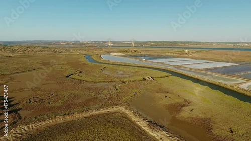 Aerial. View from the sky on the river bridge Guadiana, Vila Real Sto. Antonio photo