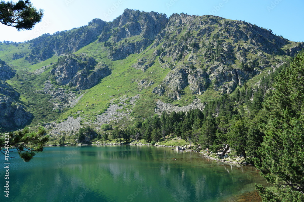 Pyrenean lake of Balbonne in Ariege. Occitanie in South of France