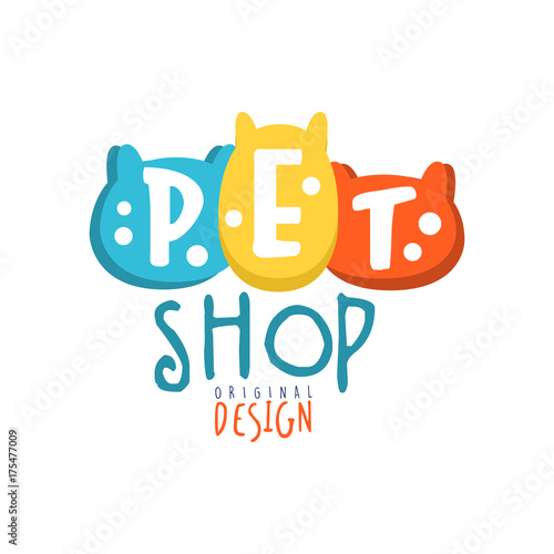 Pet shop logo template original design colorful hand drawn