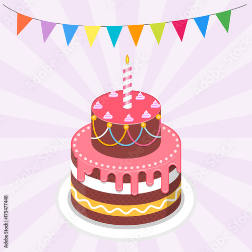 Birthday cake with bunting garland