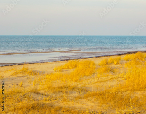 View of the beach on the shore of the Gulf of Riga in Vecaki.Baltic Sea, Latvia, Europe