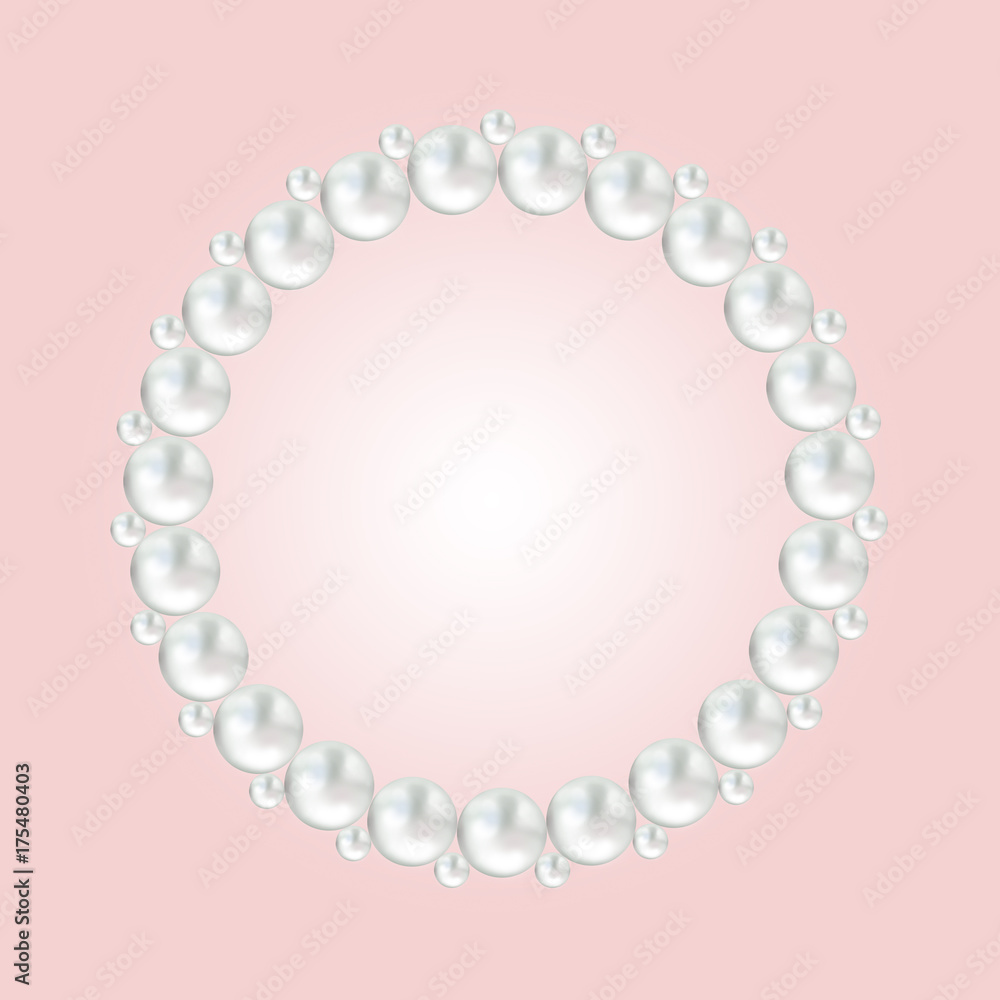 Obraz premium Pearl white bead round frame border on pink.