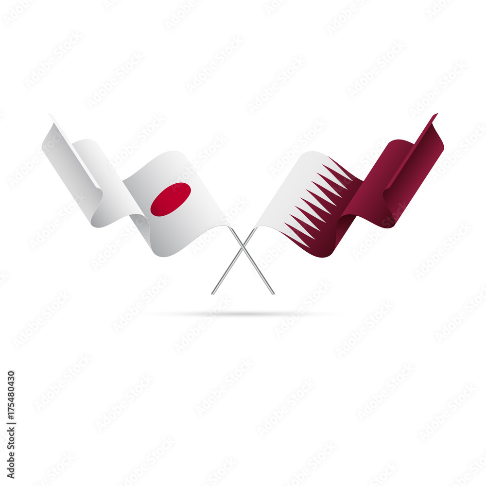 Japan and Qatar flags. Vector illustration. Japan and Qatar flags. Vector illustration.