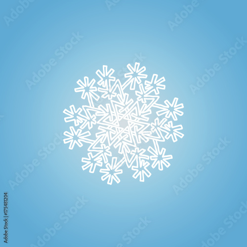 Winter white snowflake on blue background. Christmas element. Vector illustration.